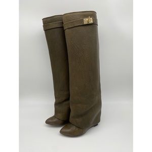 Authentic Givenchy Shark Lock Boots Olive leather